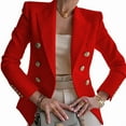 thumbnail image 2 of Womens Casual Blazer Jacket Gold Button Long Sleeve Work 0ffice Blazer Lapel Open Front Jacket Red S, 2 of 7