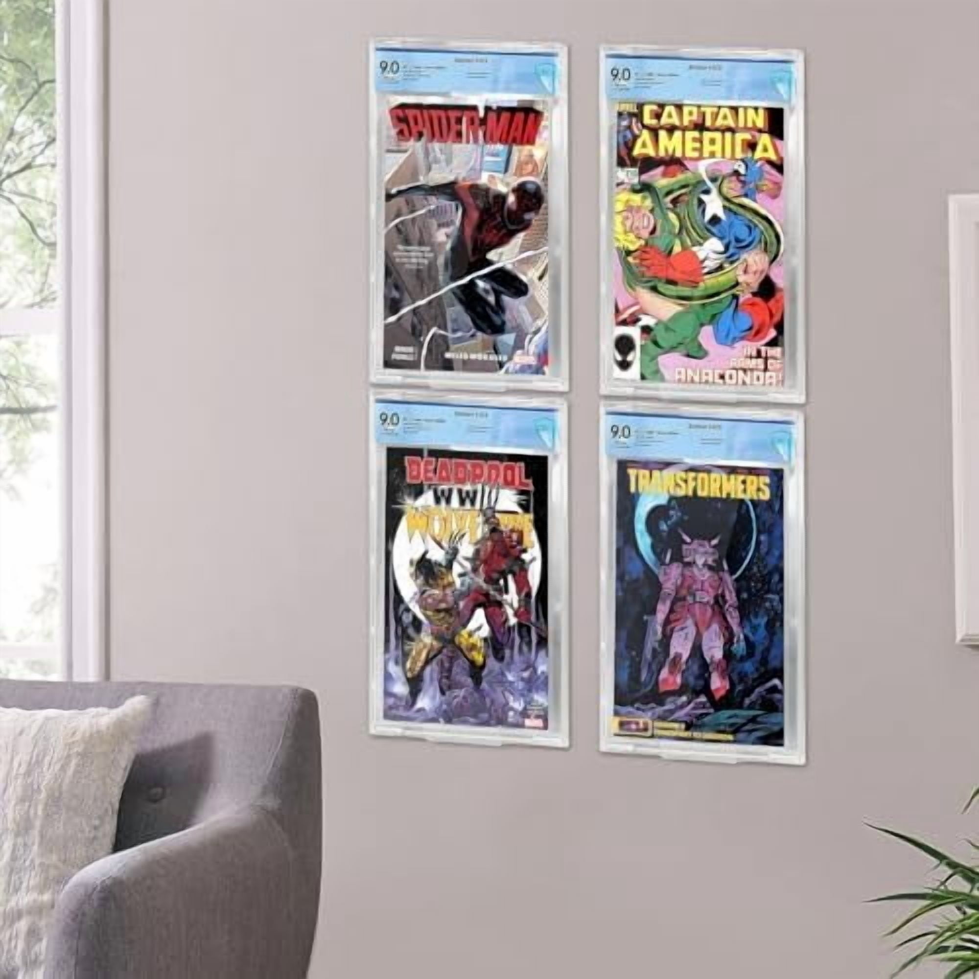 16Pcs Clear Floating Comic Book Display Shelves,Clear Floating Shelves for Displaying Comic Books with Expansion Screws,Comic Book Shelf Stand Wall Mount Display, Comic Book Frames for Wall