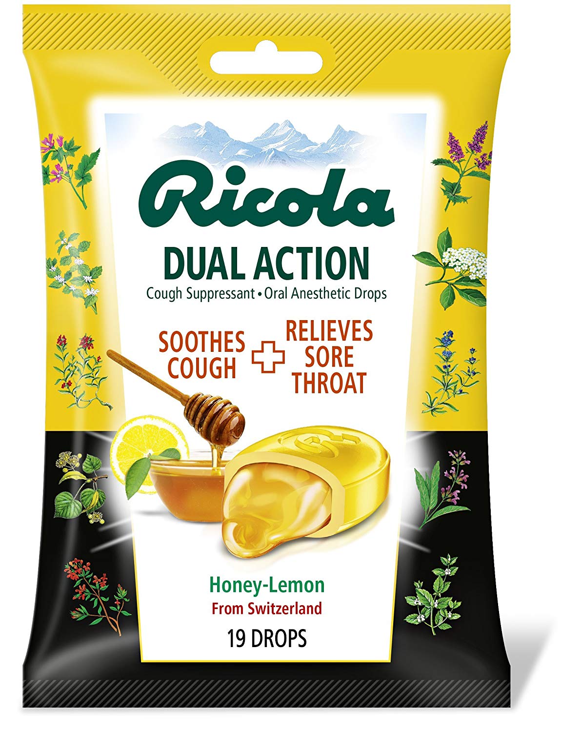 Ricola Dual Action Cough Throat Drops, Honey Lemon 19 count Each