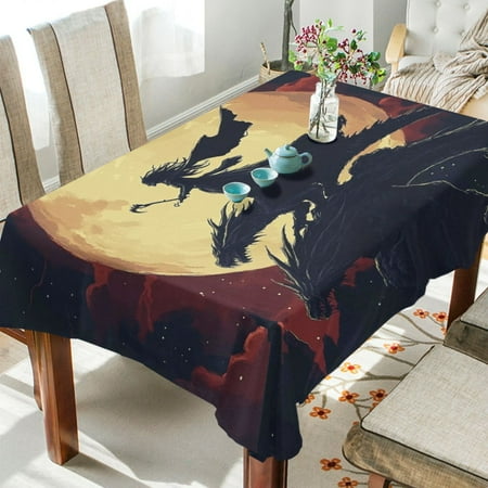 

WOBOGO Witch and Black Dragons Square Tablecloth 60×108in Polyester Fabric Tablecloth Washable Dust Resistant Wrinkle Resistant