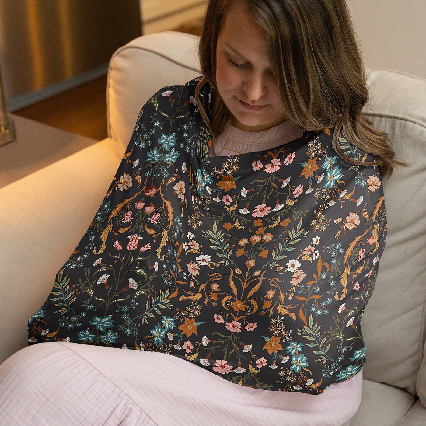 Sweet Jojo Designs Boho Floral Wildflower Black and Orange Girl Multi Use Baby Car Seat and Nursing Cover