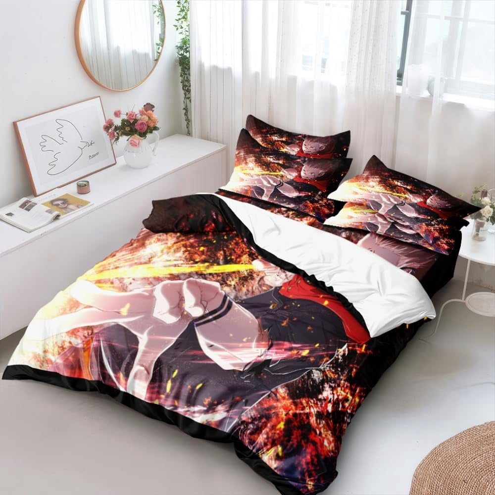 Anime Jujutsu Kaisen Duvet Cover Bedding Set,3D Anime Soft Comfortable Quilt Cover Twin Full Queen King Size with Pillowcases (Color 1, Twin)