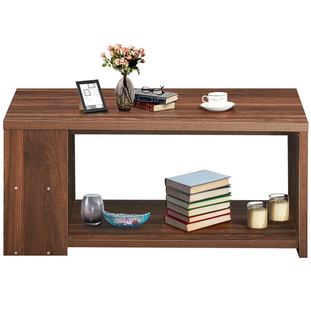 Finihen Coffee Table, Sofa Side Table with Storage Shelves, for Living Room, Reception Room, Office, Walnut Finihen Coffee Table, Sofa Side Table with Storage Shelves, for Living Room, Reception Room, Office, Walnut