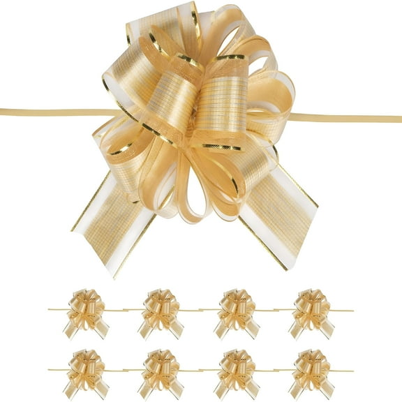 CCOCC 10 PCS Large Pull Bow Gift Wrapping Bows,Pull Bow with Ribbon for Wedding Gift Baskets,Party Gift Wrap Bows,Presents Decorating Bows Gold