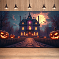 thumbnail image 4 of Haunted House Halloween Theme Spooky Decoration Jack-O-Lantern Design Bat Decoration Creepy Background for Halloween Party Kids Event Festive Decoration, 4 of 9