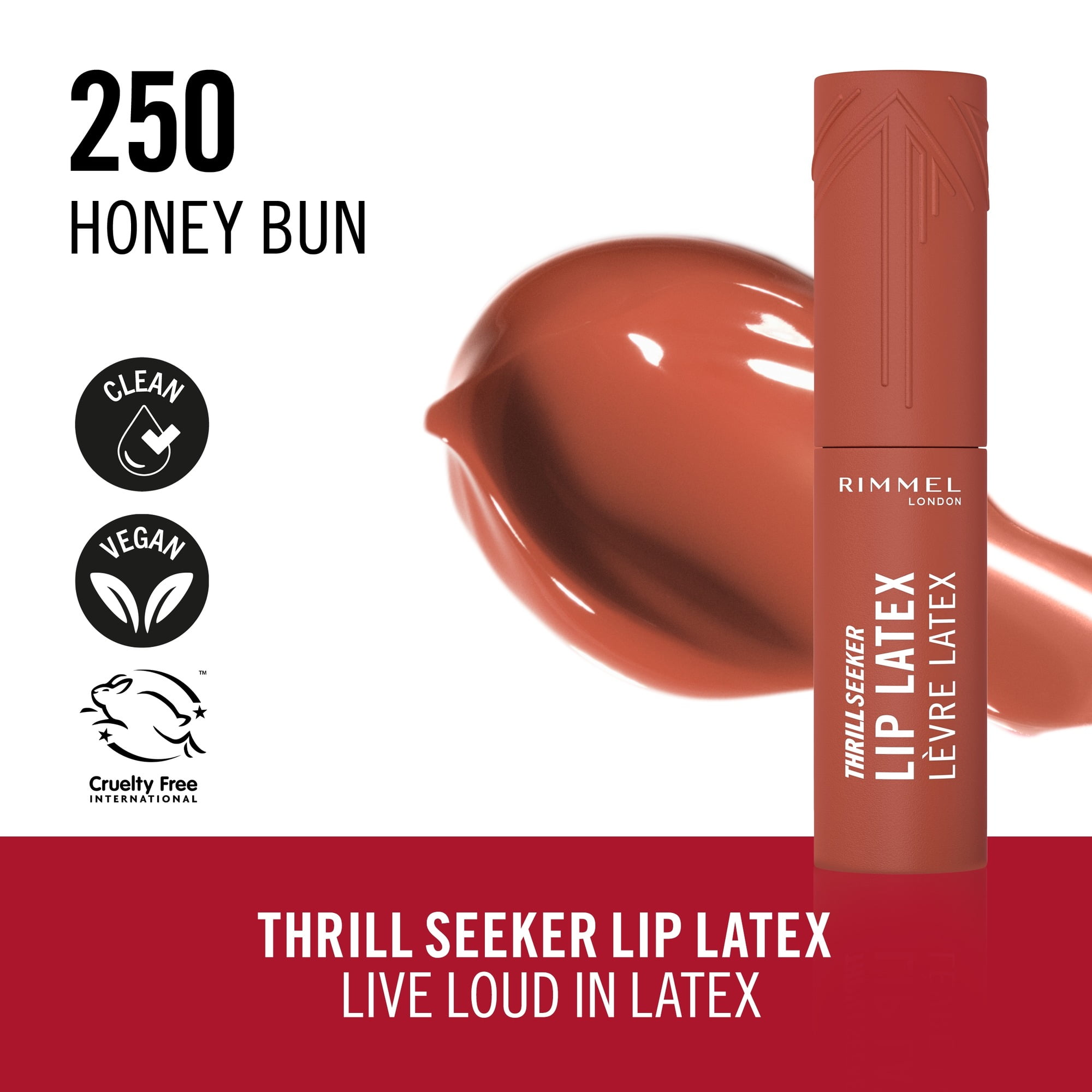 Rimmel Thrill Seeker Lip Latex, 250 Honey-Bun, 0.2 fl oz