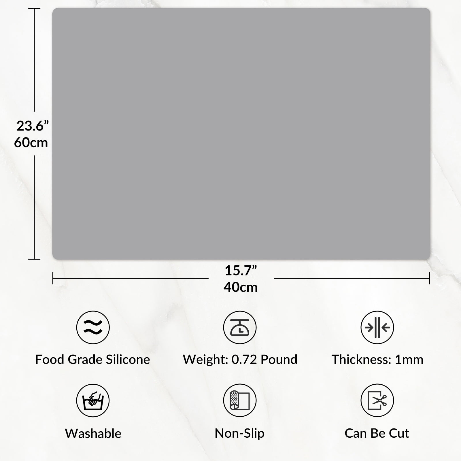 Goldeer Silicone Mats for Kitchen Counter - Heat Resistant Table Mat for Air Fryer Silicone Countertop Protector Nonskid Desk Saver Pad for Craft Coffee Makeup 23.6"L x 15.7"W Light Gray