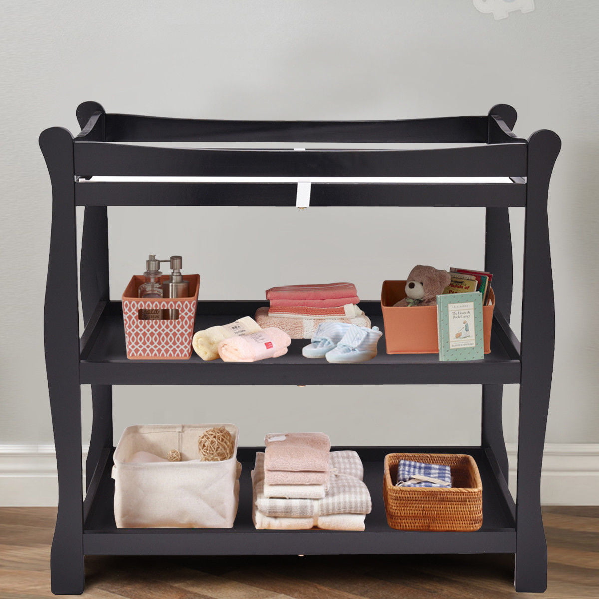 Costway Baby Infant Changing Table Nursery Sleigh Style Black - Walmart ...