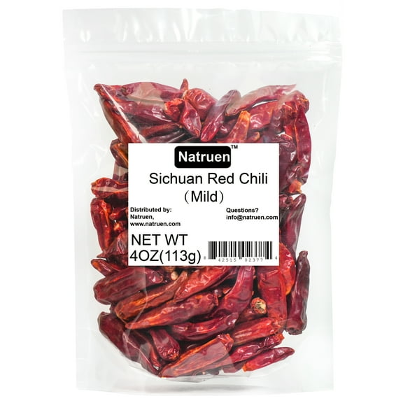 Natruen Whole Dry Szechuan Chinese Red Chili Pods 4oz, Mild, Facing Heaven Chili, Spicy Sichuan Dried Red Hot Chilies for Chili Oil, Paste, and Sauce