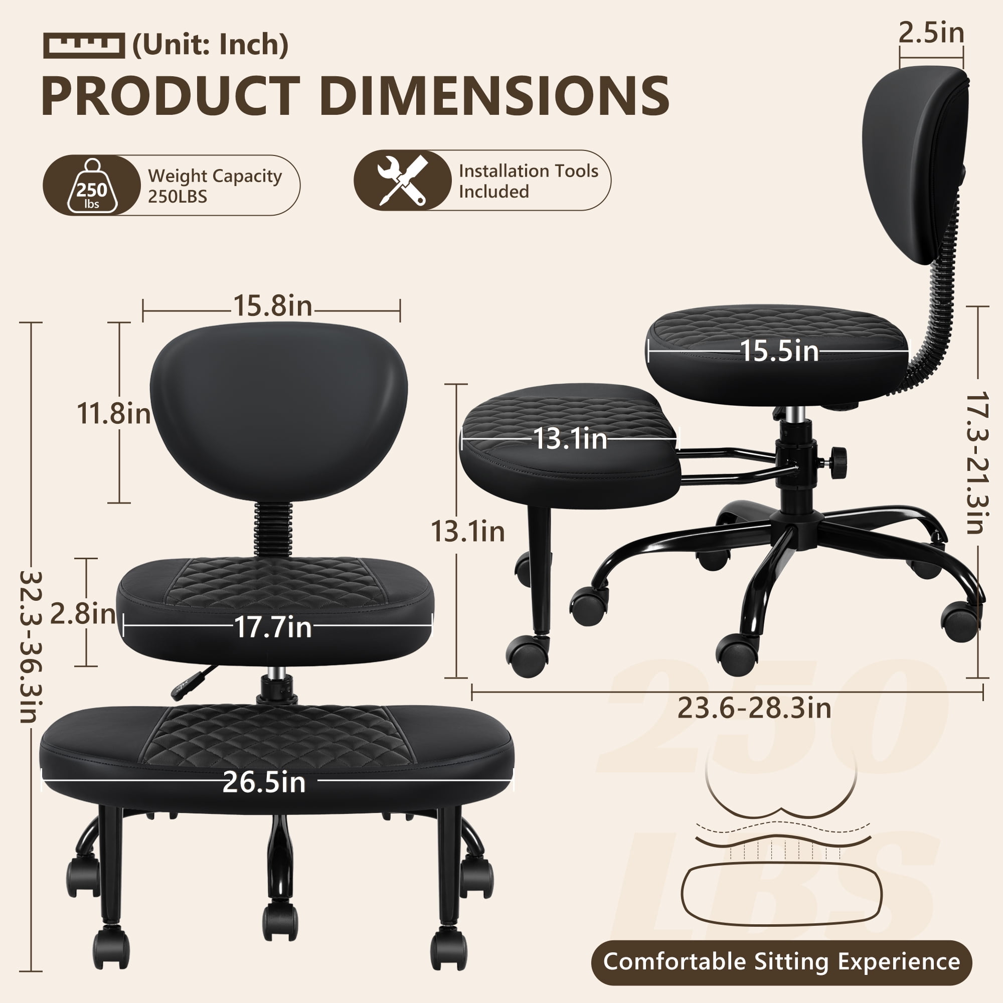 COOLHUT Cross Legged Office Chair, Meditation Chair with Lumbar Support, ADHD Desk Chair for Adults, Adjustable Height Yoga Office Chair, Kneeling Chair for Home Office, Black