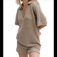 thumbnail image 1 of Traje de Baño de Crochet para Mujer, Conjunto de Playa de Verano con Cuello en V, Camisetas de Corta de Punto, Conjunto Corto de 2 Piezas. Caqui XXL, 1 of 8