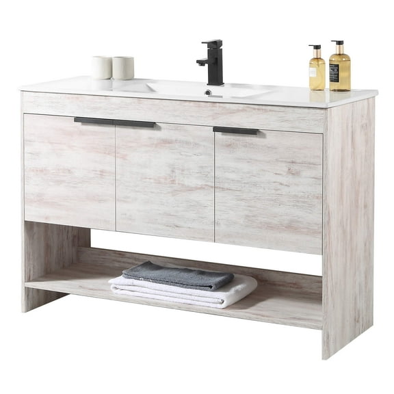 Fine Fixtures Phoenix 48 in. W x 18.5 in. D x 33.5 in. H Bathroom Vanity in Rustic White with White Ceramic Sink