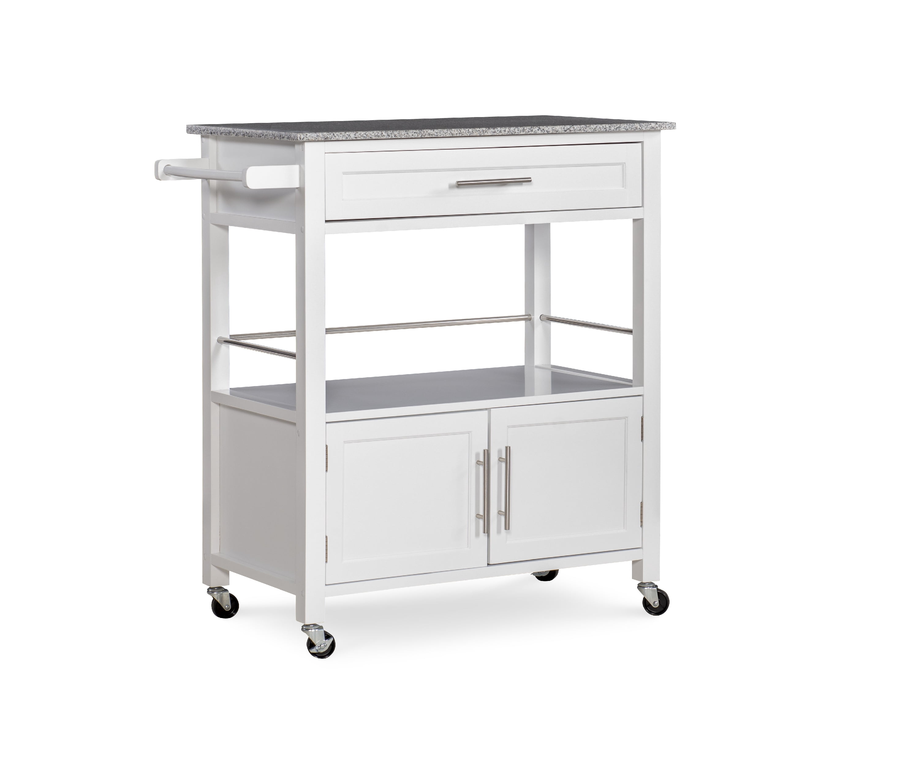 Linon Judith 2-Tier Mobile Kitchen Serving Cart with Gray & White Speckled Granite Top, 33.5" Length, White