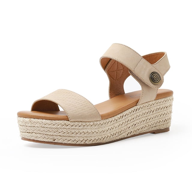 Womens Fashion Straw Shoes Platform Open Toe Anti-Slip Temperament Wedge Sand