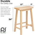 thumbnail image 3 of PJ Wood 24 Inch High Easy to Maintain Single A Frame Classic Bar Stool Saddle-seat with Built in Bars as Footrests, Natural Wood, 3 of 16