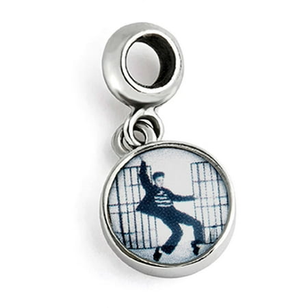 Sterling Silver Elvis Jail House Rock Round Dangle Bead Charm