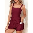 thumbnail image 2 of Traje de baño Aleumdr de una sola pieza para mujer, adelgazante, control de barriga, falda flexionada, traje de baño con parte inferior burdeos, talla pequeña, 2 of 7