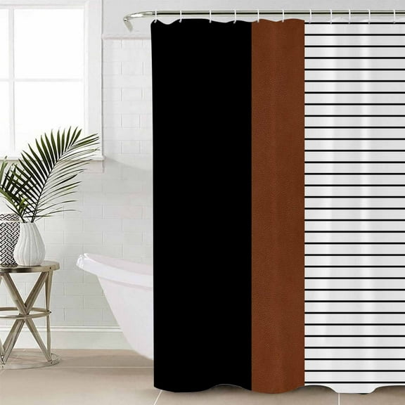 Black Brown Bathroom Curtain 72 Inch Shower Curtain with Hooks, Contemporary Striped Boho Art Waterproof Polyester Bath Curtain Washable Bathtub Curtain 66''x 72''