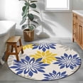 thumbnail image 3 of Geometric Flower Round Area Rug 3.3Ft Washable Circle Rugs for Dining Room Table, Vintage Country Floral Blue Yellow on Linen Non-Slip Carpet Floor Mats Indoor Outdoor Carpet Runner Home Decor, 3 of 8