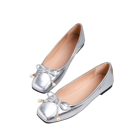 YOUYEDIAN Womens Mary Jane Shoes Slip on Dressy Flats Shoes for Women 2026 Soft Non-Slip Shoes for School Office Walking Casual Formal Work (Silver)