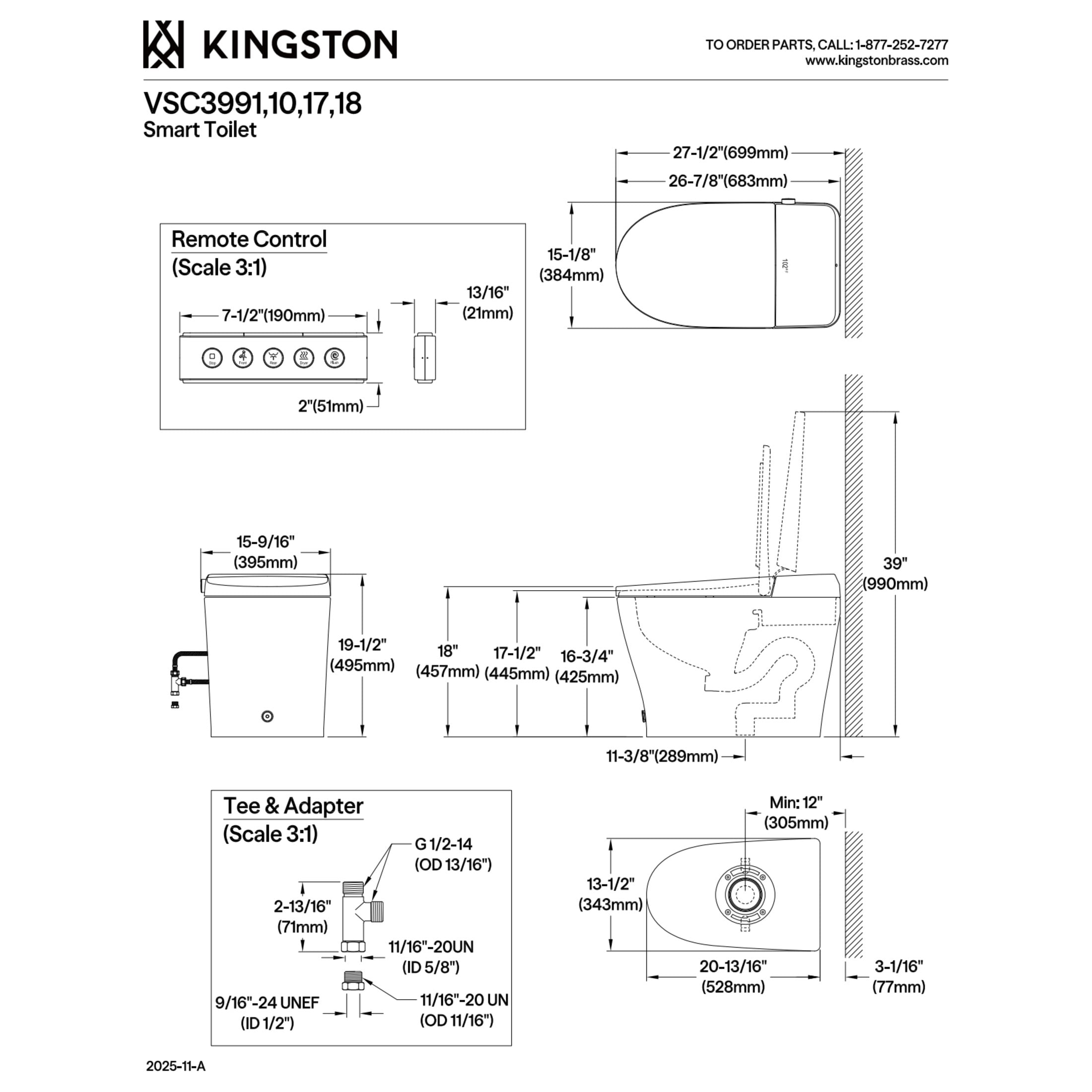 Kingston Brass VSC3991 Edison Smart Toilet, White