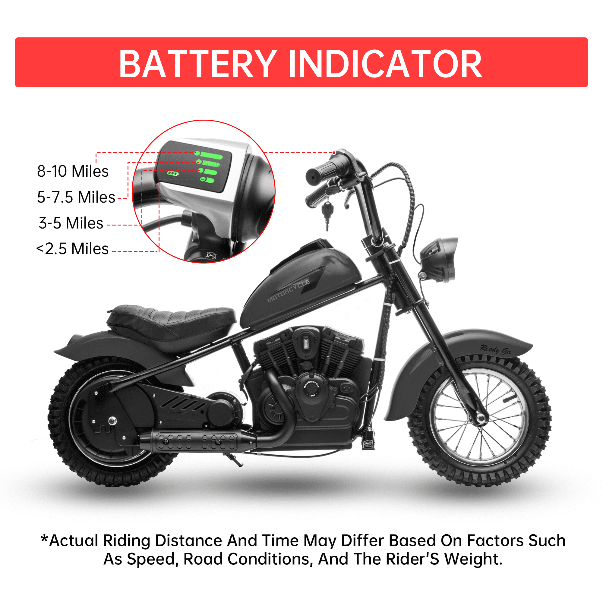 Towallmark 24V Kids Electric Dirt Bike, 14 MPH Chain Driven Motor, 150LB Weight Capacity, 12" Air-Filled Tires, Handbrake & Shock Absorbers, for Boys & Girls​，Black