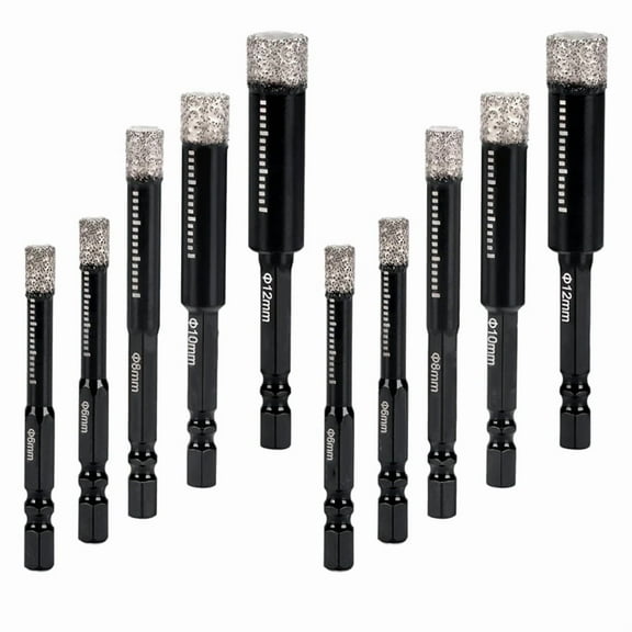10-Pack Diamond Drill Bits Set, 1/4 5/16 3/8 1/2 Inch Diamond Hole Saw - 1/4 Hex Shank Core Drill Bits for Ceramic,1 * Diamond Drill Bits Set