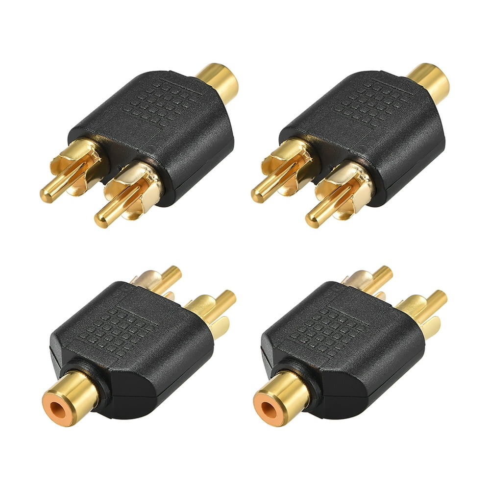 RCA Female to 2 RCA Male Connector Splitter Adapter Coupler Black 4Pcs for Stereo Audio Video