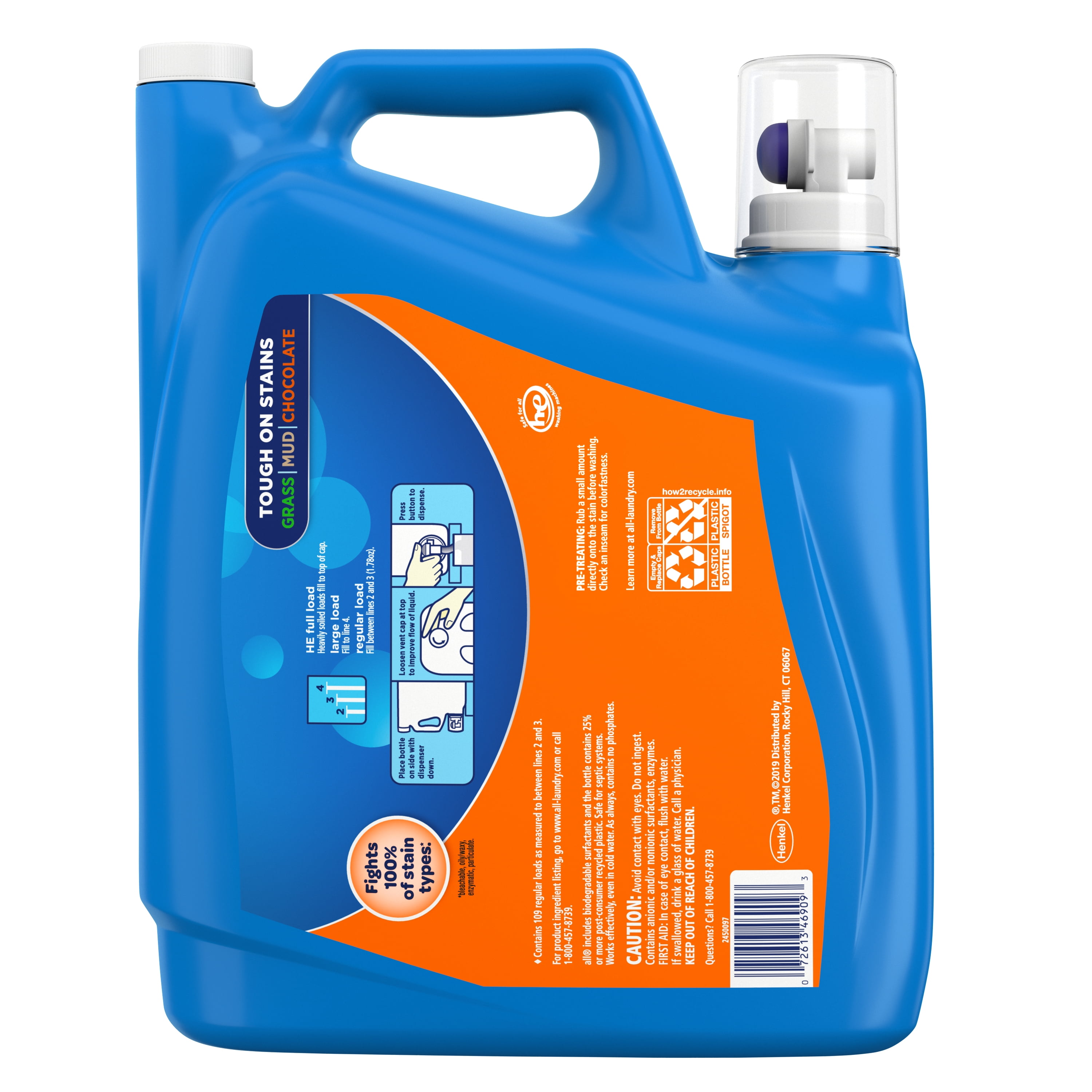all Liquid Laundry Detergent with OXI Stain Removers and Whiteners, 195  Ounce, 109 Loads - 4 Pack - Walmart.com