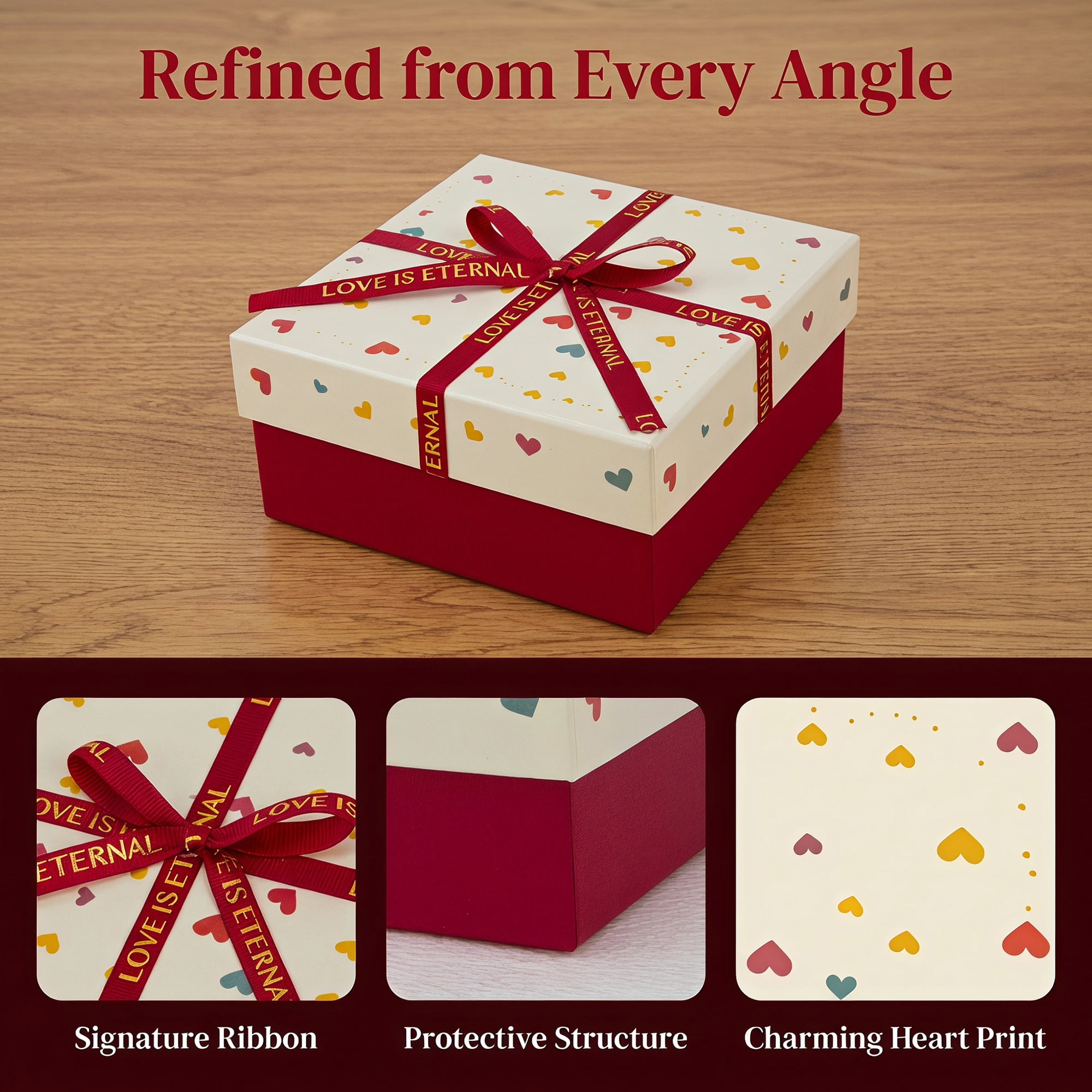 Unique Bargains Colorful Heart Shaped Ribbon Versatile Gift Box Red 5.9" x 5.9" x 2.8"