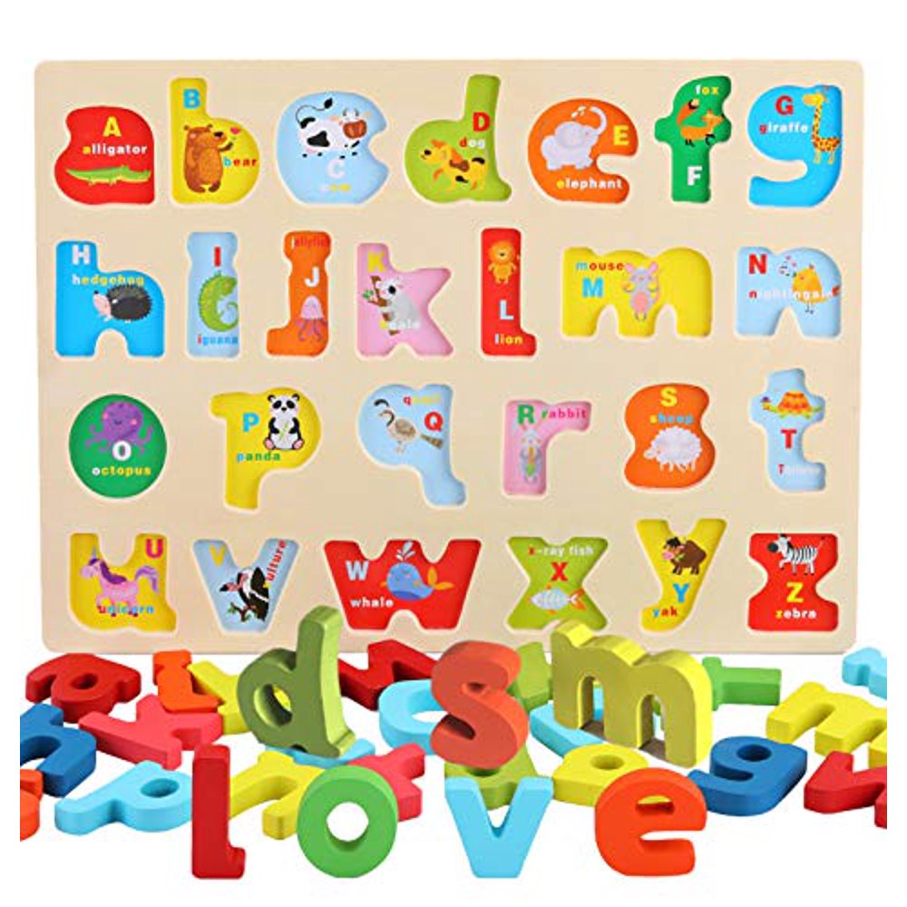 aituitui wooden alphabet puzzle board abc letters with cute animal