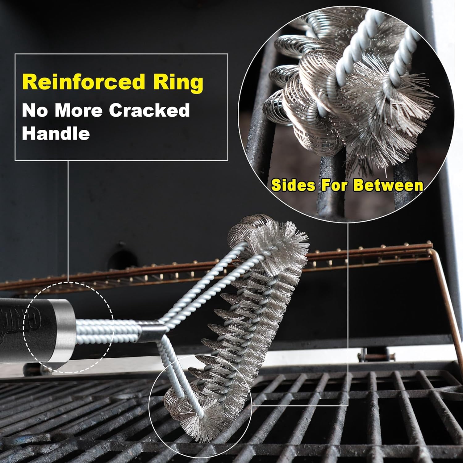 [Wire + Helix] Combined BBQ Brush – 18" Grill Cleaner Brush Scrubber for Gas/Porcelain Grates – Safe & Efficient Grill Cleaning Brush – BBQ Accessories Gifts for Men/Dad