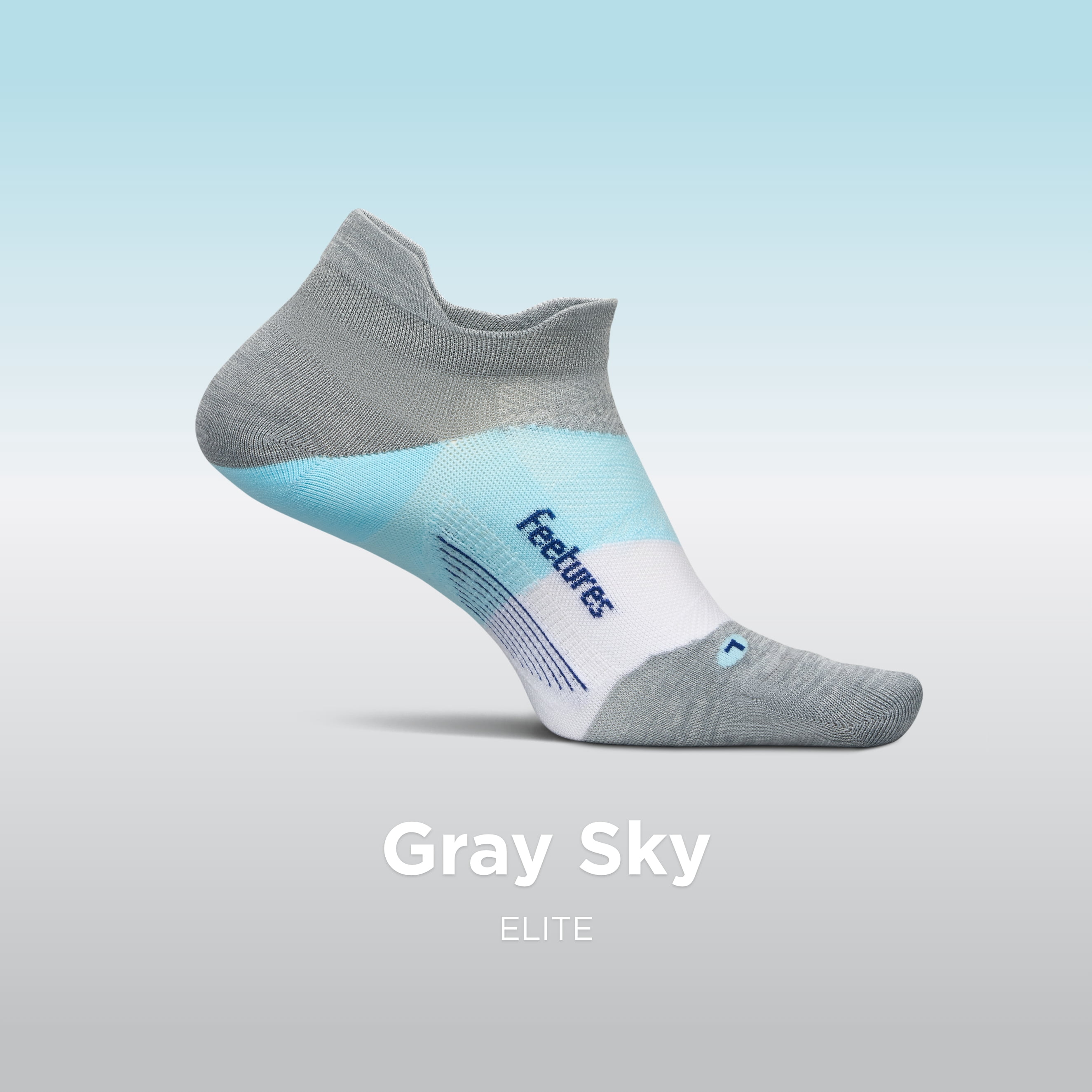 Feetures Elite Ultra Light Cushion Ankle Socks - Sport Sock with Targeted Compression - Gray Sky, S (1 Pair)
