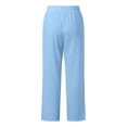 thumbnail image 5 of Oiangi Women's Cotton Linen Pants Drawstring Elastic Waist Pant Casual Loose Fit Palazzo Trousers with Pockets Blue S, 5 of 8