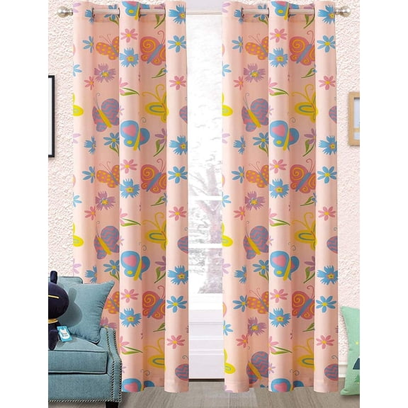 Orly'sDream Boys Girls Kids Children's Teens Pink Butterfly 2 Panel Metal Grommets Curtain Set