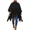 thumbnail image 1 of Haut à Franges à Col Montant à Manches Longues pour Femmes, Grande Taille, Poncho à Franges, 1 of 7
