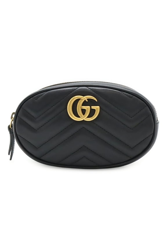 Pre-Owned GUCCI GG Marmont Belt Bag, Body Waist Pouch, Quilted Leather, Black, #85... (Good)