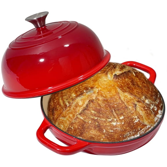 Vivicreate Enameled Cast Iron Dutch Oven with Lid for Bread Baking, Non-Stick & Easy-Clean Artisan Bread Pot – Red