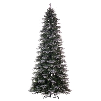 Vickerman 9-Foot Flocked Slim Christmas Tree – Pre-lit With 1900 Warm White LEDs, 1219 PVC Tips, Metal Stand Included
