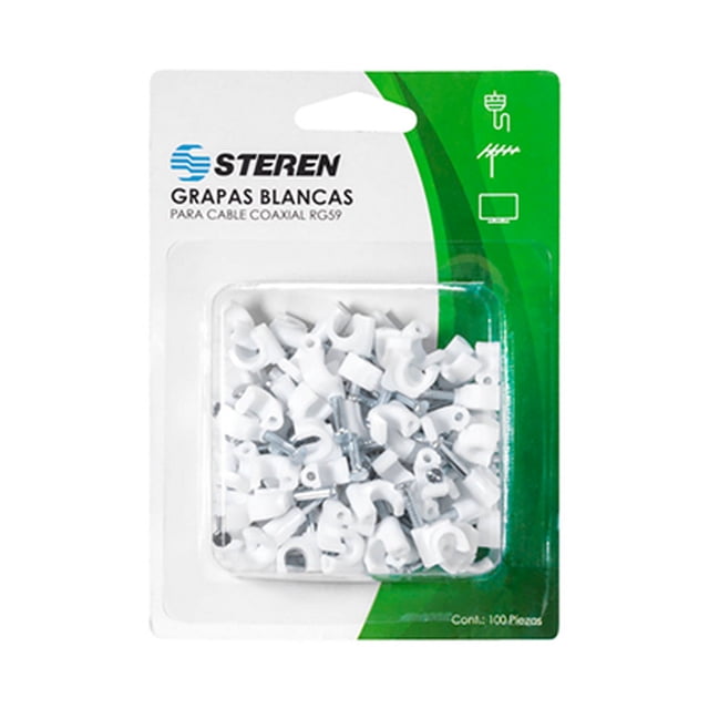 grapa para cable coaxial rg95 blanco 1.1 x 0.5 x 1 cm steren 100 piezas