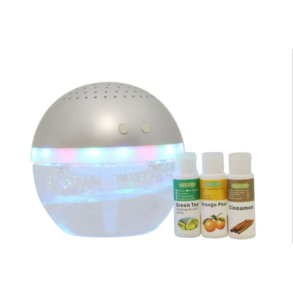 EcoGecko Light Up Air Revitalizer, Air Freshener, Room Aromatizer, Aromatherapy, Aroma and Essential Oil Diffuser with Orange, GreenTea and Cinnamon Oils 30ml Each