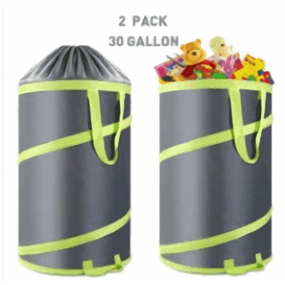 Resuable Leaf Bag 2 Pack, Collapsible Trash Can for Camping, Garden Waste Bag Pop Up, 120L Large Yard Waste Container with Drain