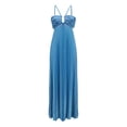 thumbnail image 7 of Wxolcjlv Womens Dresses Solid Halter Neck Pleated Sleeveless Flowy Summer Beach Maxi Dress, 7 of 7