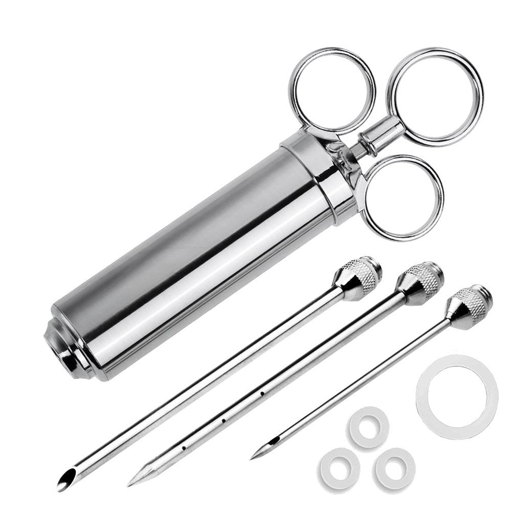 Grill BBQ Stainless Steel Meat Injector Kit with Measurement 2 Marinade Needles 