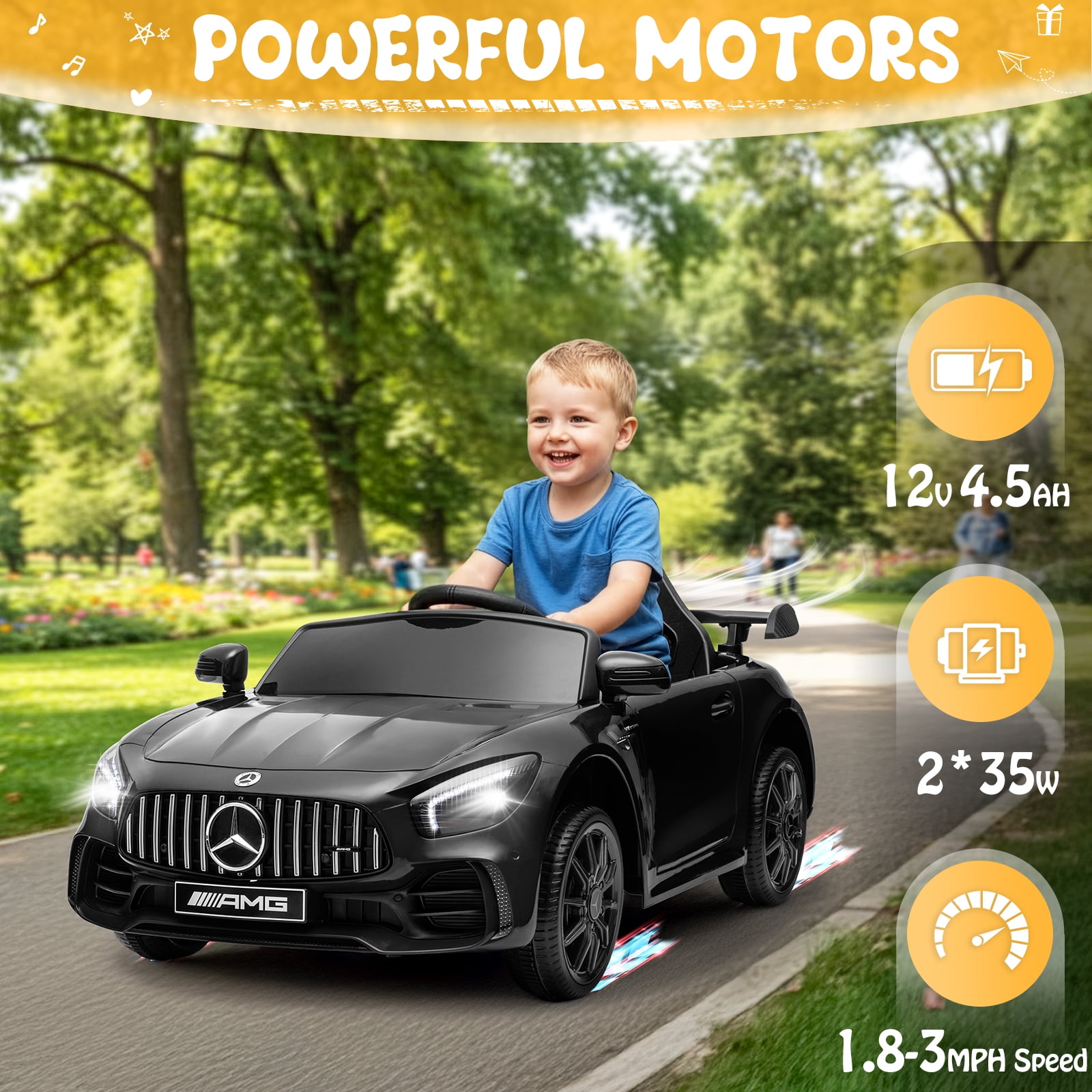 UBesGoo 12V Licensed Mercedes-Benz Electric Ride On Cars Toys for Kids, Power Wheels with Parent Remote Control, Black