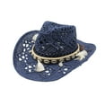 thumbnail image 3 of Fgnfyis Women Men Summer Western Cowboy Hat Shapeable Straw Sun Hat with Hollow Design for Outdoor Activities Navy One Size, 3 of 3