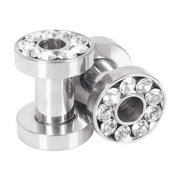 Ruanlalo 1Pair Rhinestone Stainless Piercing Ear Tunnels Plugs Gauges Ear Stretching Kits 10