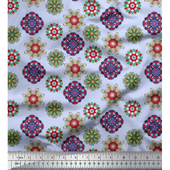 Soimoi Modal Satin Fabric Mandala Kaleidoscope Fabric Prints by Yard 42 Inch Wide