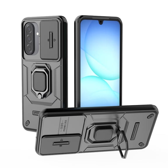 Takfox For Samsung Galaxy A17/A26 5G Case, Built in Slide Camera Lens Cover Finger Ring Holder Kickstand,Heavy Duty Shockproof Full Body Phone Cover, Black