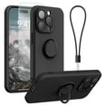 thumbnail image 1 of For iPhone 15 Pro Max Ring Holder Kickstand Phone Cover Case with Strap + Tempered Glass Screen Film, 1 of 5